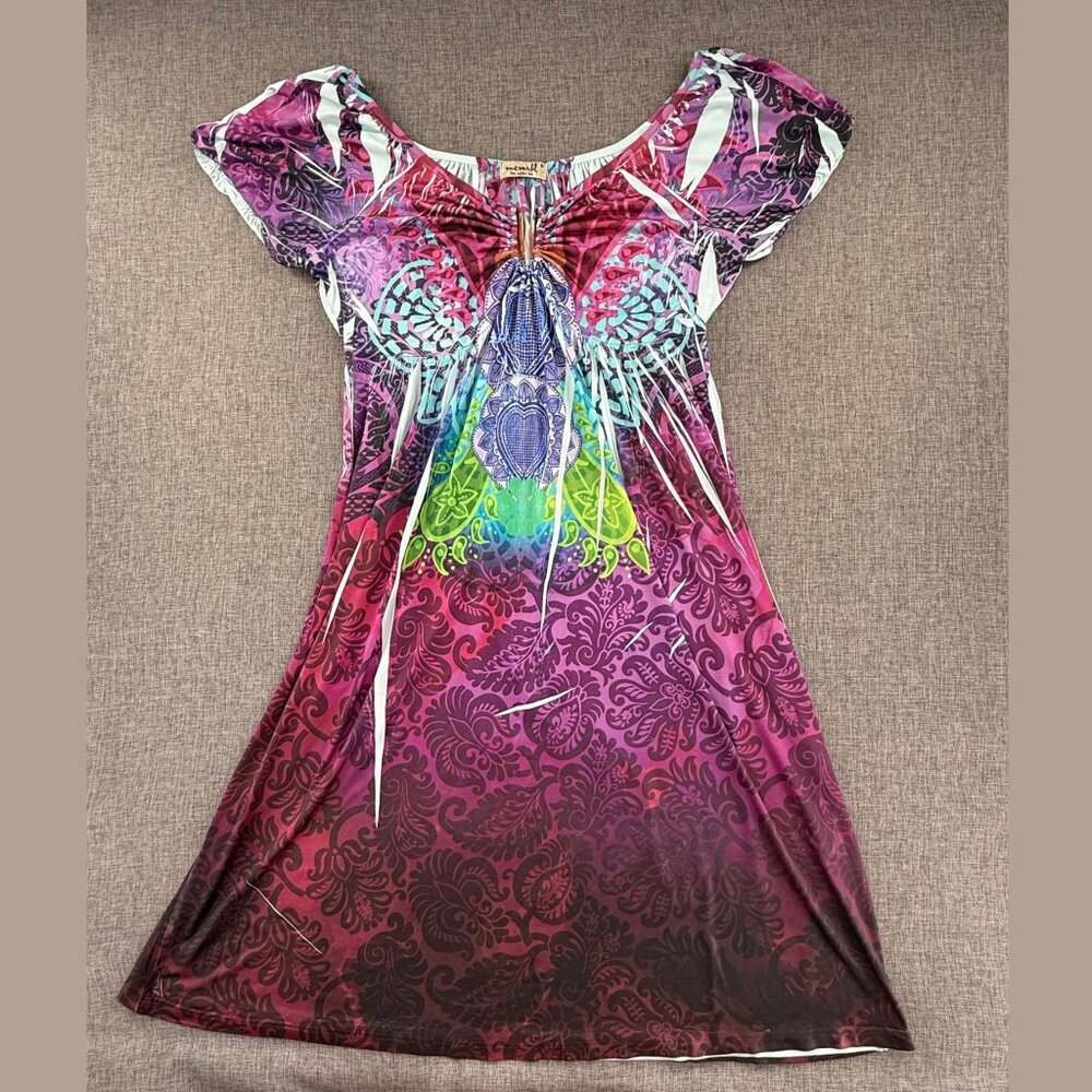 One World Live & Let Live Dress Boho multicolor short sleeve Lightweight Small